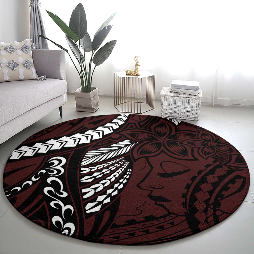 Polynesian Girl Tribal Tattoo Round Carpet Oxbood Vibe LT9 - Polynesian Pride