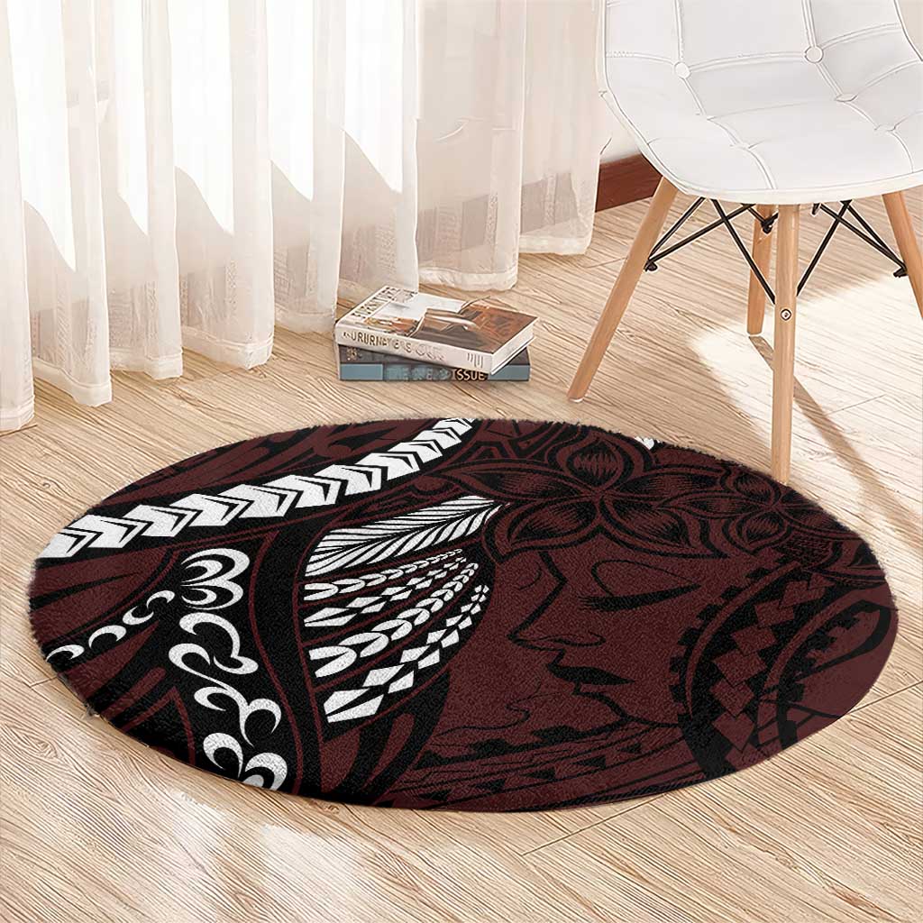 Polynesian Girl Tribal Tattoo Round Carpet Oxbood Vibe LT9 - Polynesian Pride