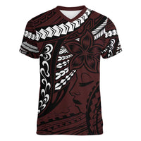 Polynesian Girl Tribal Tattoo Women V-Neck T-Shirt Oxbood Vibe