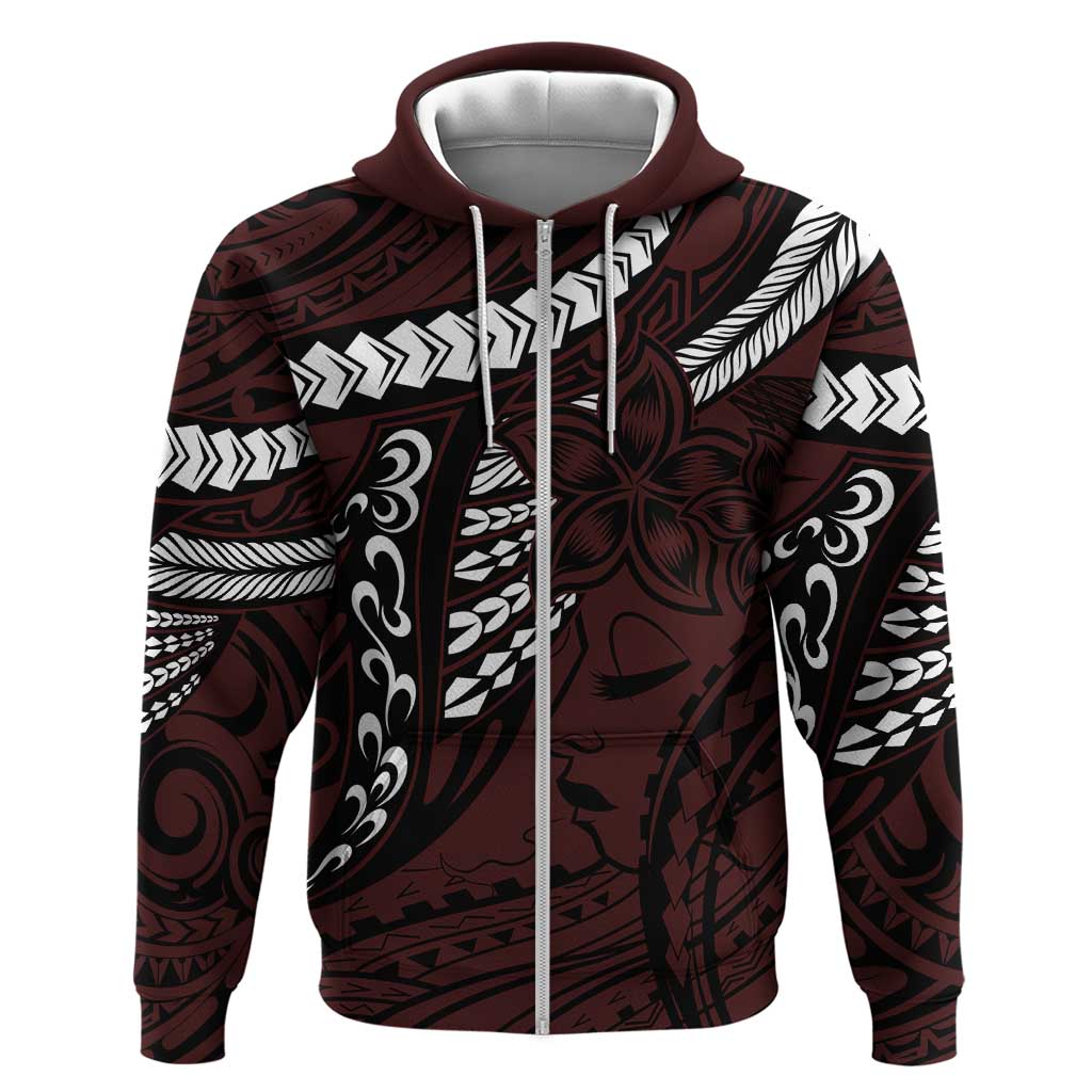Polynesian Girl Tribal Tattoo Zip Hoodie Oxbood Vibe LT9 Zip Hoodie Oxblood - Polynesian Pride