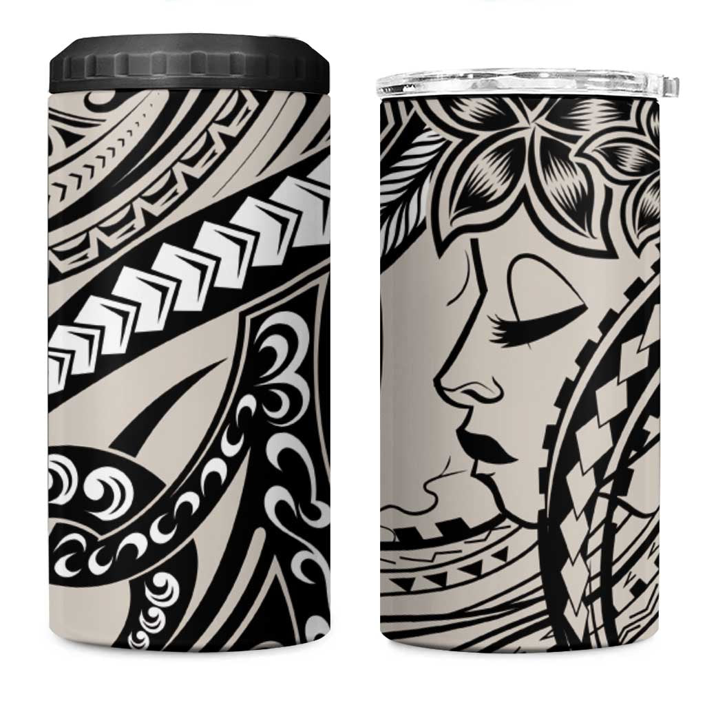Polynesian Girl Tribal Tattoo 4 in 1 Can Cooler Tumbler Beige Vibe