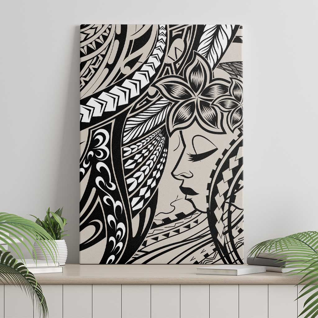 Polynesian Girl Tribal Tattoo Canvas Wall Art Beige Vibe