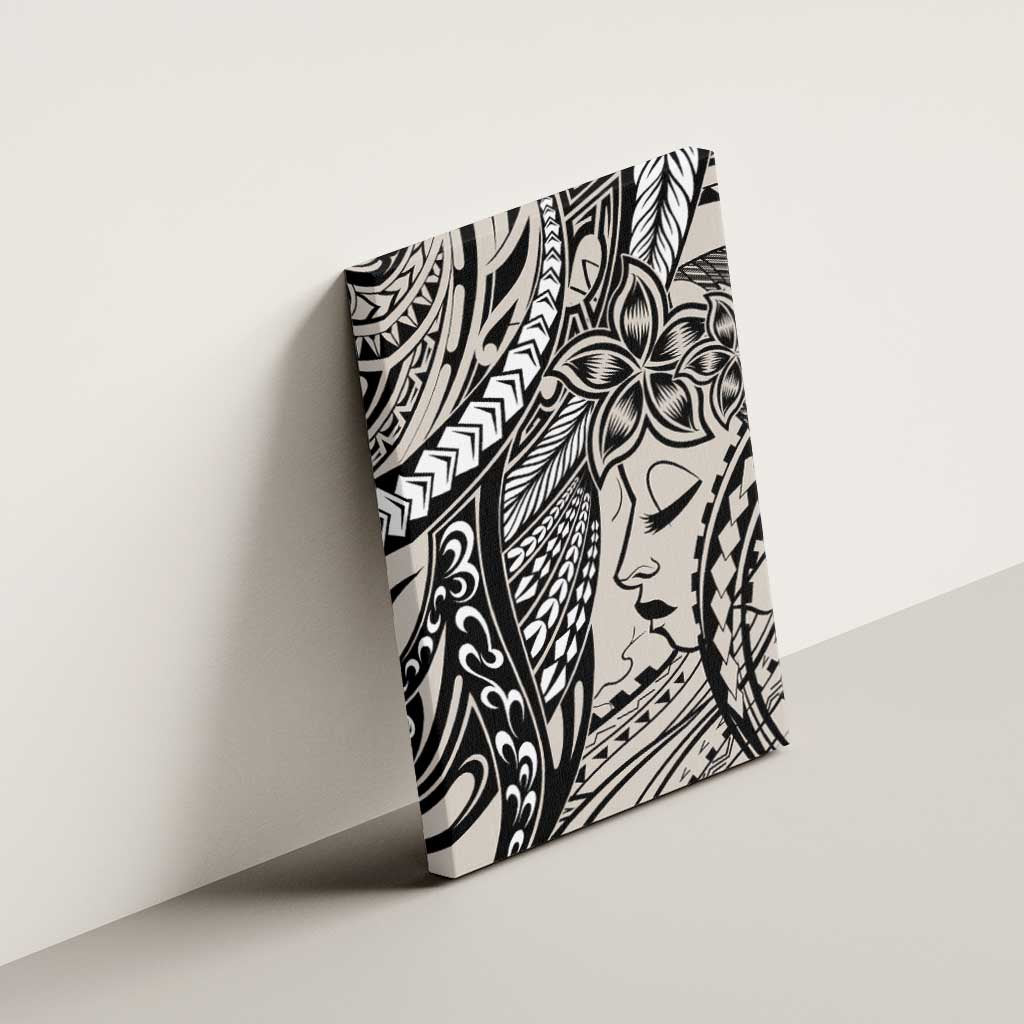 Polynesian Girl Tribal Tattoo Canvas Wall Art Beige Vibe