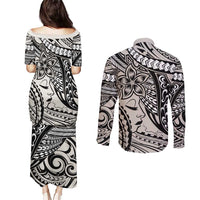 Polynesian Girl Tribal Tattoo Couples Matching Puletasi and Long Sleeve Button Shirt Beige Vibe