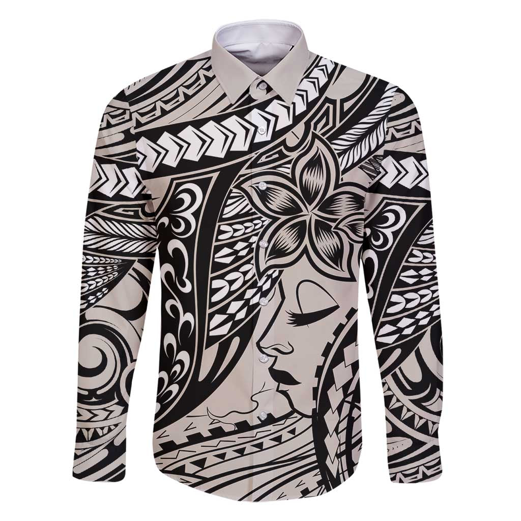 Polynesian Girl Tribal Tattoo Family Matching Mermaid Dress and Hawaiian Shirt Beige Vibe LT9 Dad's Shirt - Long Sleeve Beige - Polynesian Pride