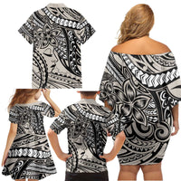 Polynesian Girl Tribal Tattoo Family Matching Off Shoulder Short Dress and Hawaiian Shirt Beige Vibe