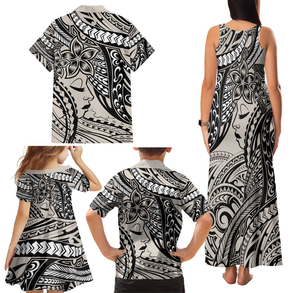 Polynesian Girl Tribal Tattoo Family Matching Tank Maxi Dress and Hawaiian Shirt Beige Vibe