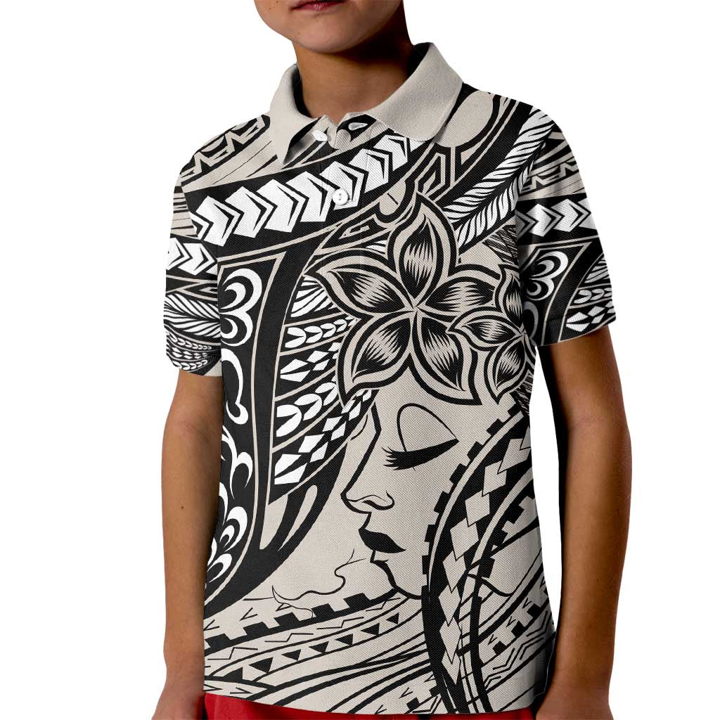 Polynesian Girl Tribal Tattoo Kid Polo Shirt Beige Vibe