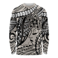 Polynesian Girl Tribal Tattoo Long Sleeve Shirt Beige Vibe LT9 Unisex Beige - Polynesian Pride