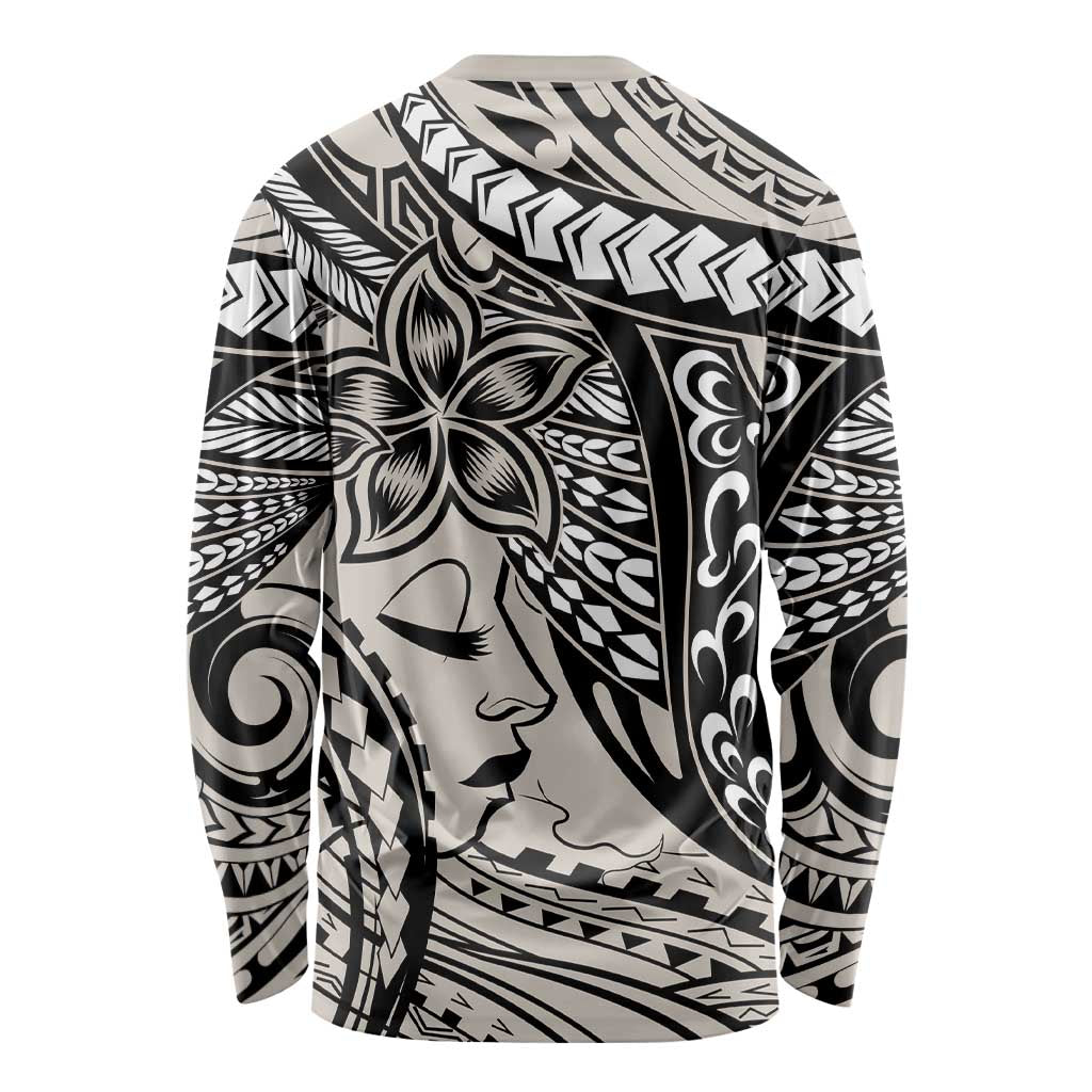 Polynesian Girl Tribal Tattoo Long Sleeve Shirt Beige Vibe LT9 - Polynesian Pride