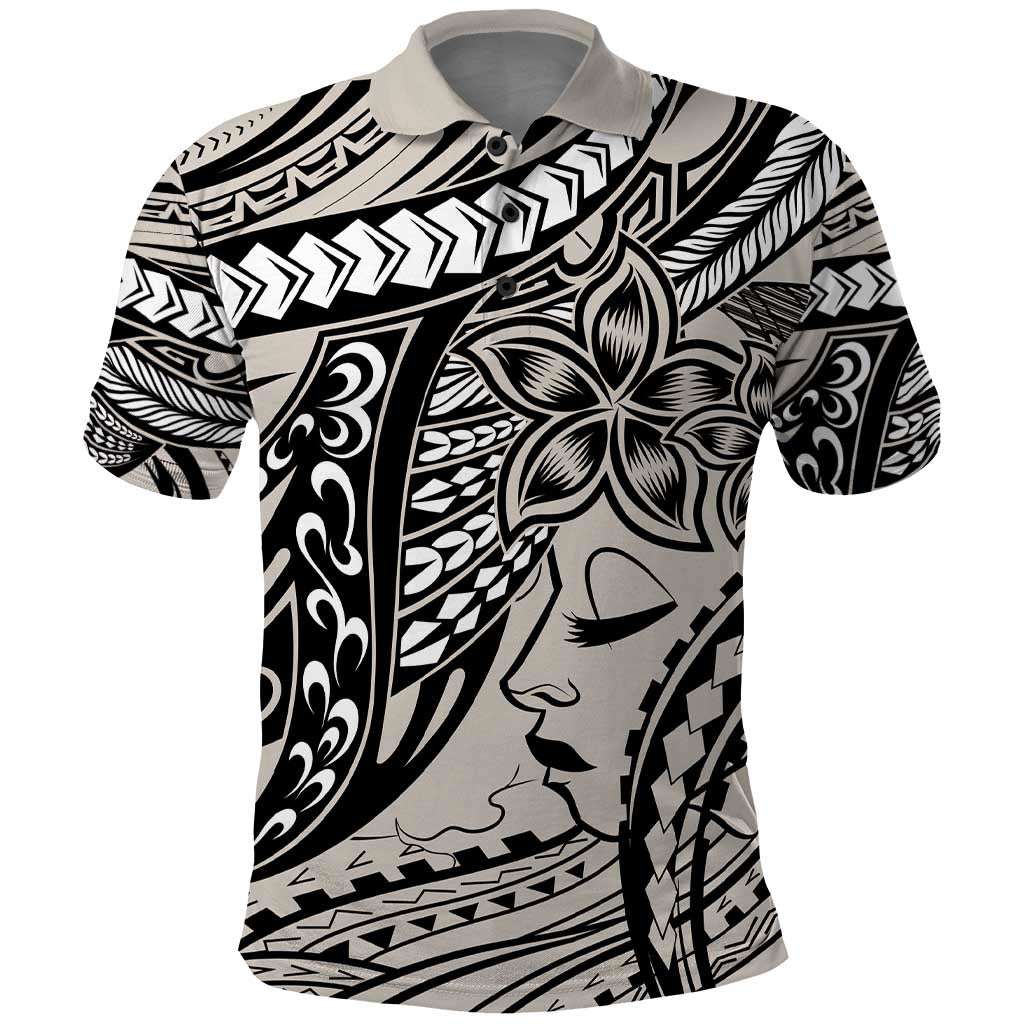Polynesian Girl Tribal Tattoo Polo Shirt Beige Vibe