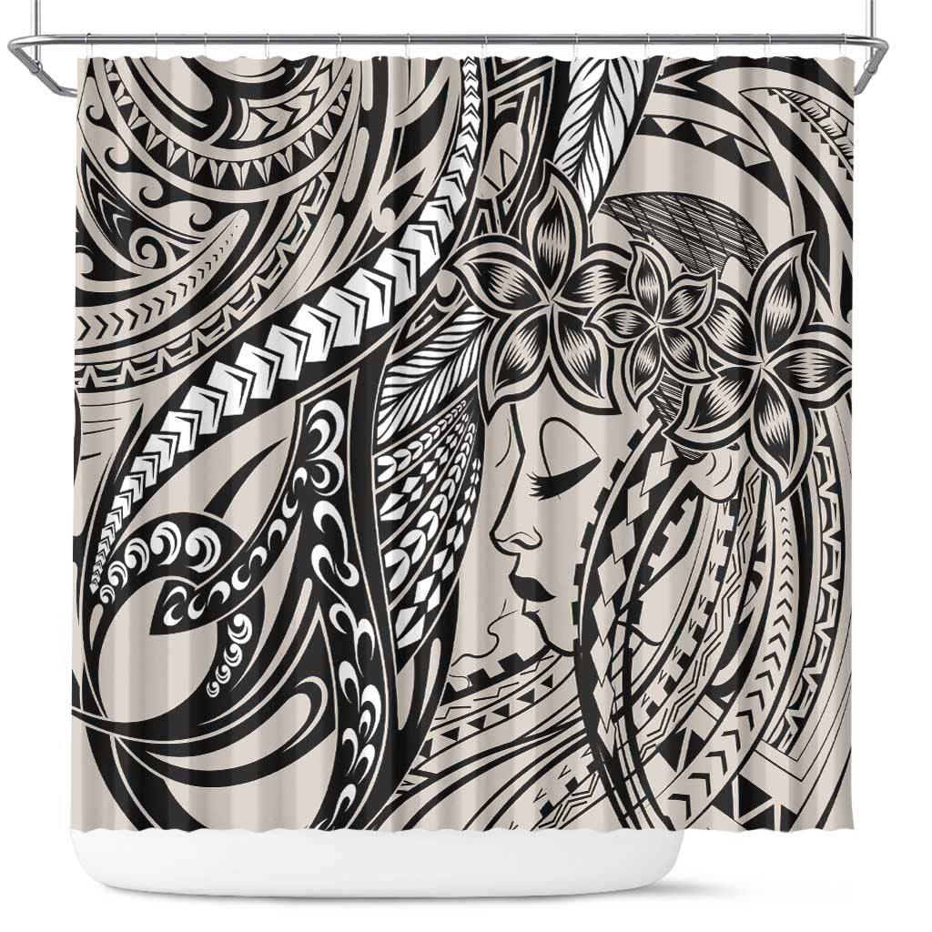 Polynesian Girl Tribal Tattoo Shower Curtain Beige Vibe LT9 Beige - Polynesian Pride