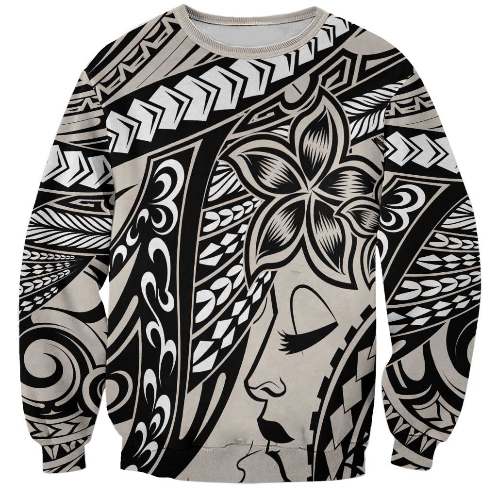 Polynesian Girl Tribal Tattoo Sweatshirt Beige Vibe