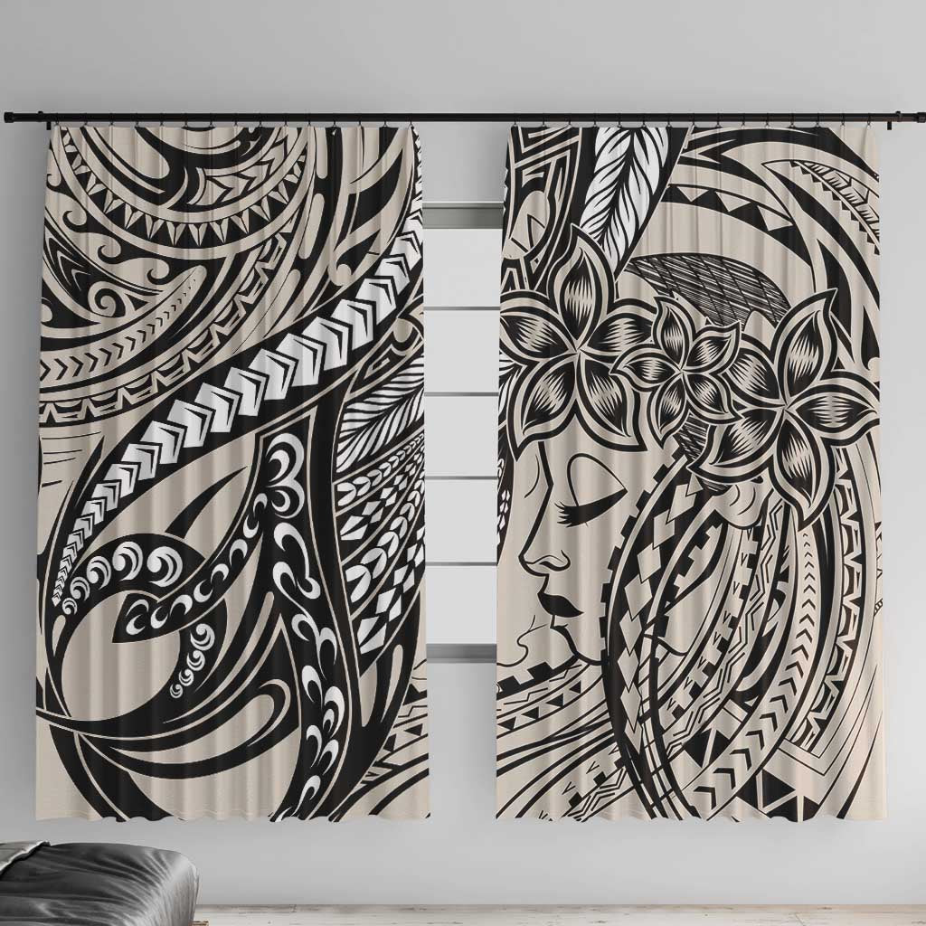 Polynesian Girl Tribal Tattoo Window Curtain Beige Vibe LT9 With Hooks Beige - Polynesian Pride