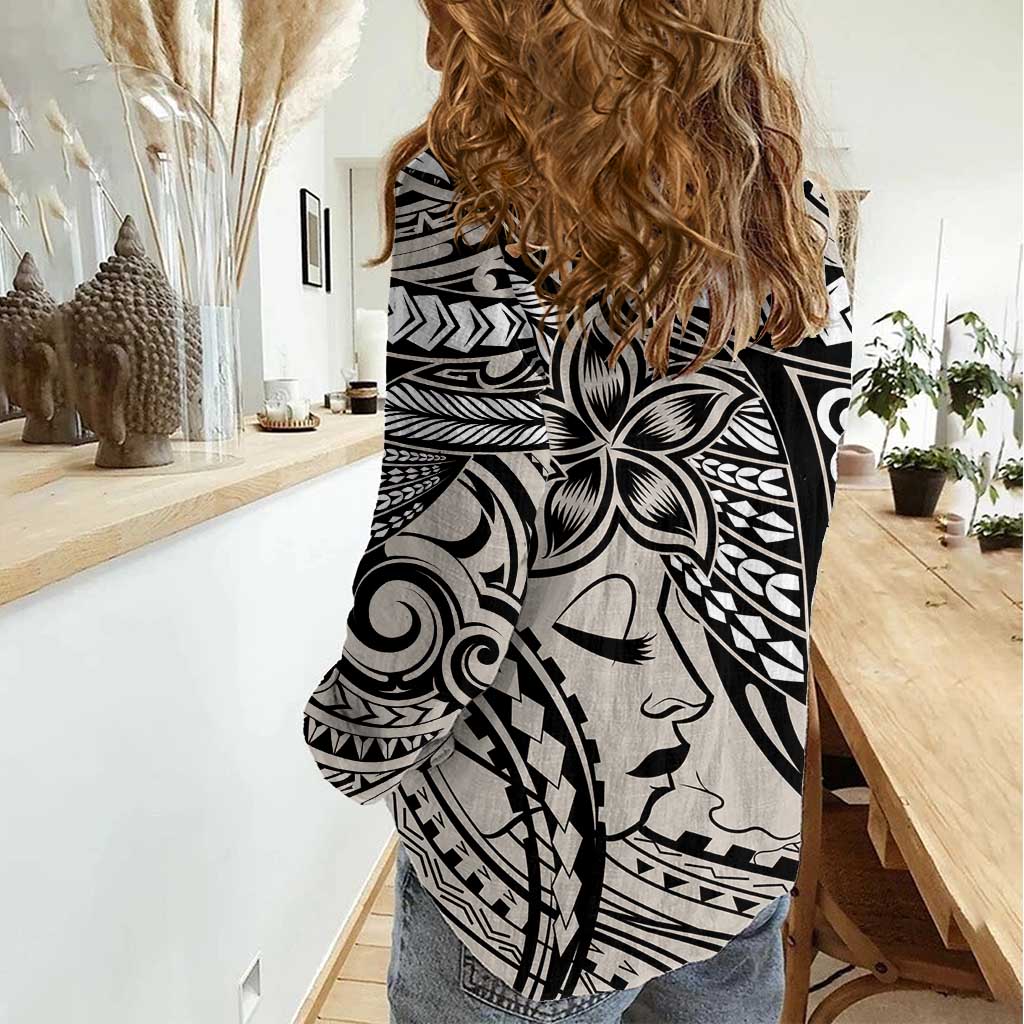 Polynesian Girl Tribal Tattoo Women Casual Shirt Beige Vibe