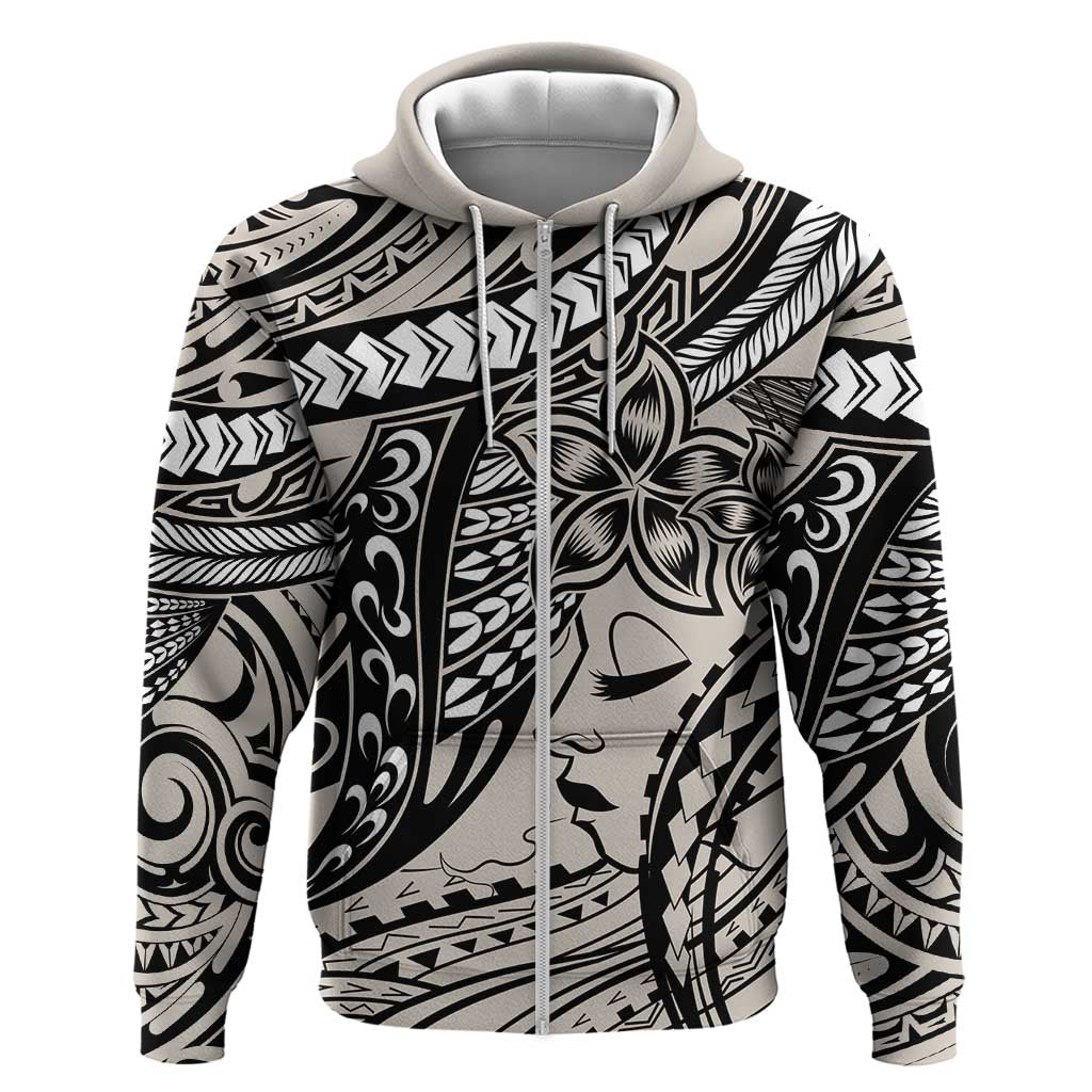 Polynesian Girl Tribal Tattoo Zip Hoodie Beige Vibe LT9 Zip Hoodie Beige - Polynesian Pride