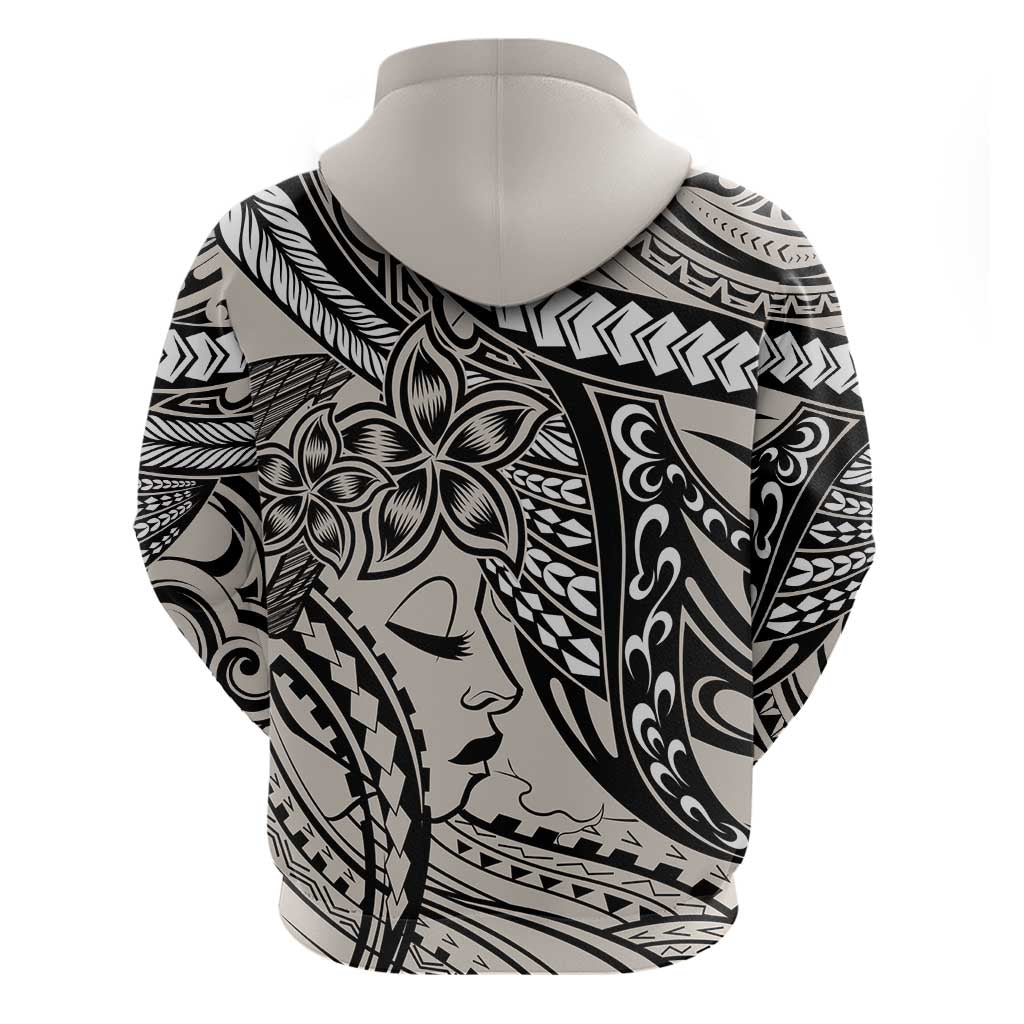 Polynesian Girl Tribal Tattoo Zip Hoodie Beige Vibe LT9 - Polynesian Pride