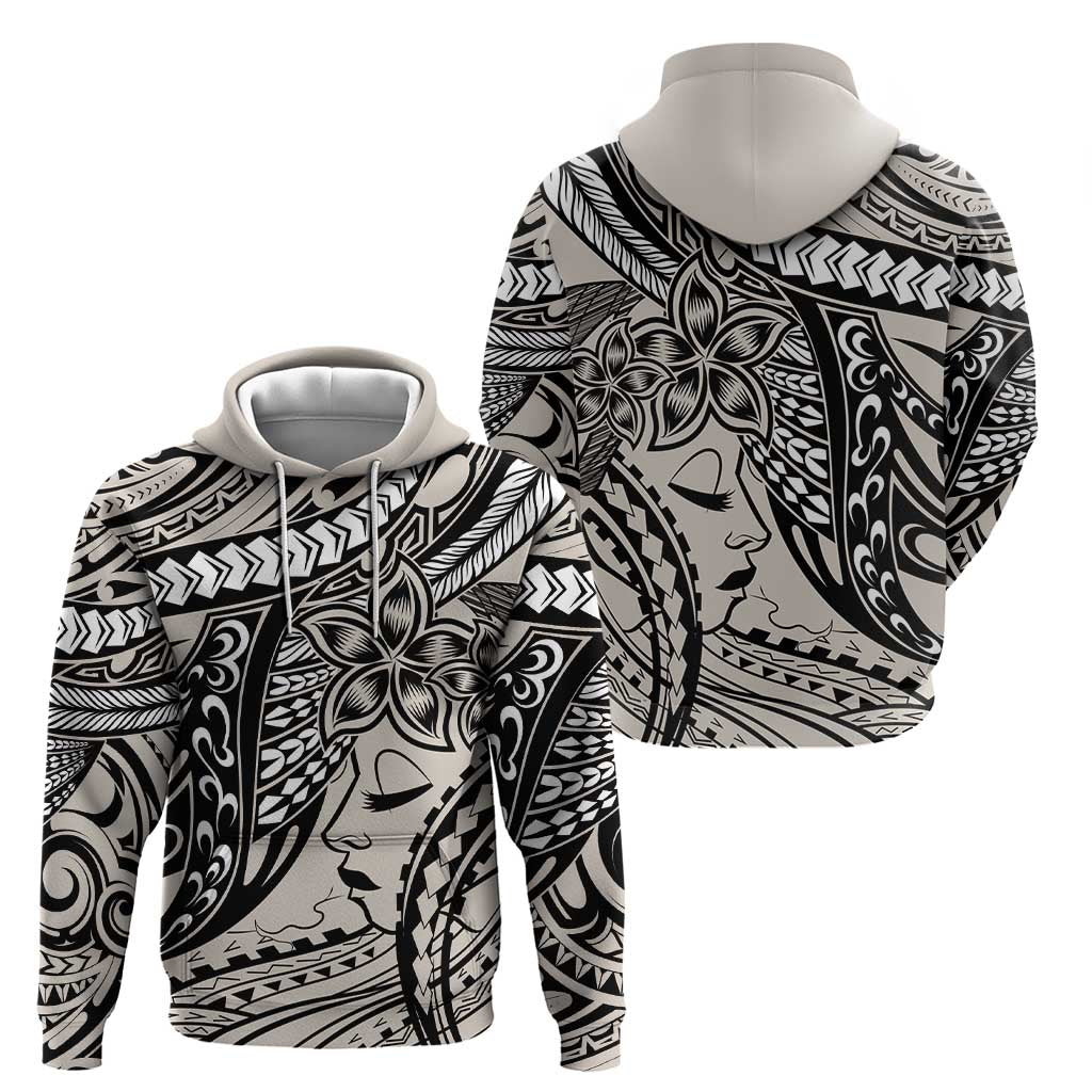 Polynesian Girl Tribal Tattoo Zip Hoodie Beige Vibe LT9 - Polynesian Pride
