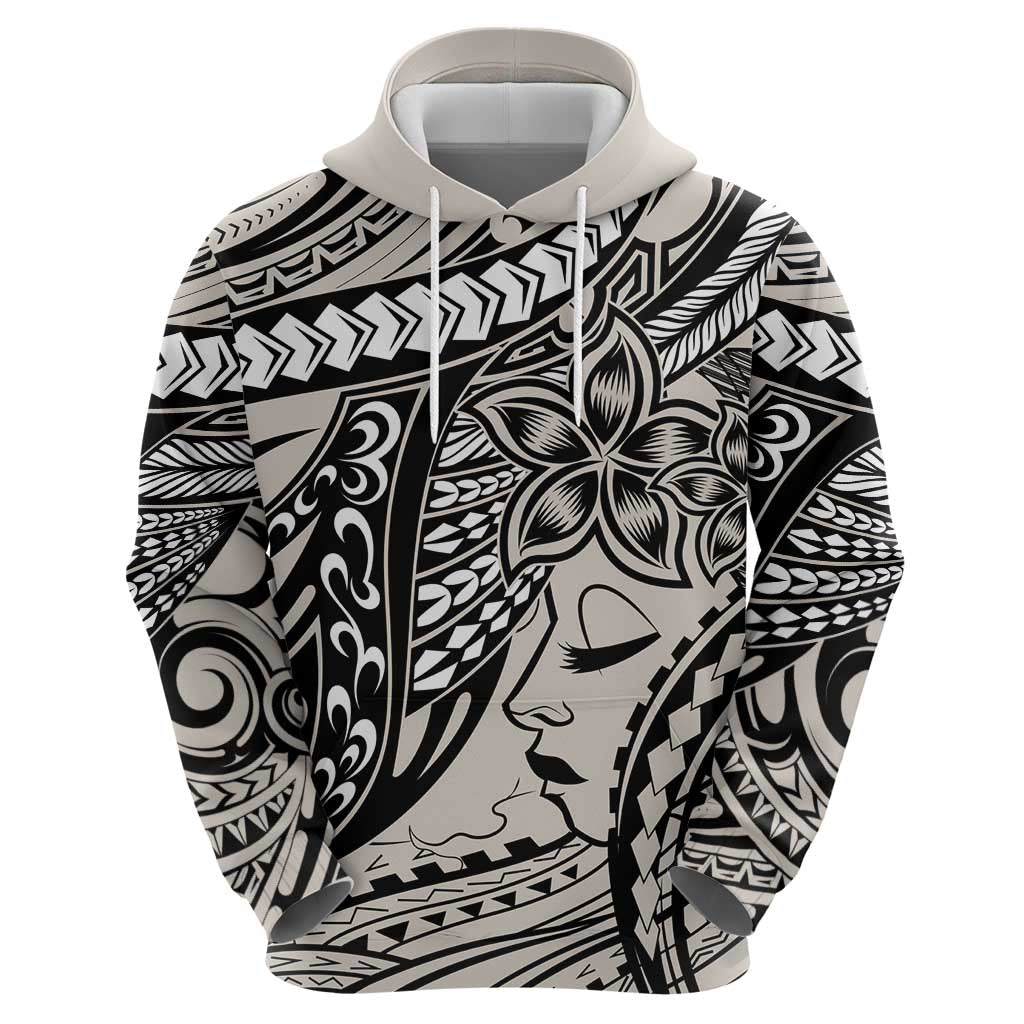 Polynesian Girl Tribal Tattoo Zip Hoodie Beige Vibe LT9 - Polynesian Pride