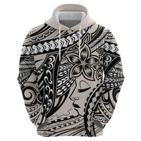 Polynesian Girl Tribal Tattoo Zip Hoodie Beige Vibe LT9 - Polynesian Pride