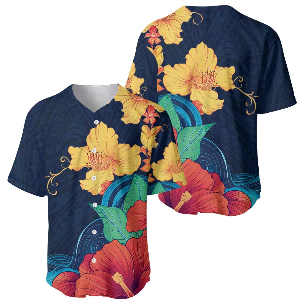 Polynesian Hibiscus Flower Waves Pattern Baseball Jersey LT9 - Polynesian Pride
