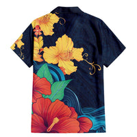 Polynesian Hibiscus Flower Waves Pattern Family Matching Mermaid Dress and Hawaiian Shirt
