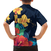 Polynesian Hibiscus Flower Waves Pattern Family Matching Summer Maxi Dress and Hawaiian Shirt LT9 - Polynesian Pride
