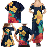 Polynesian Hibiscus Flower Waves Pattern Family Matching Summer Maxi Dress and Hawaiian Shirt LT9 - Polynesian Pride