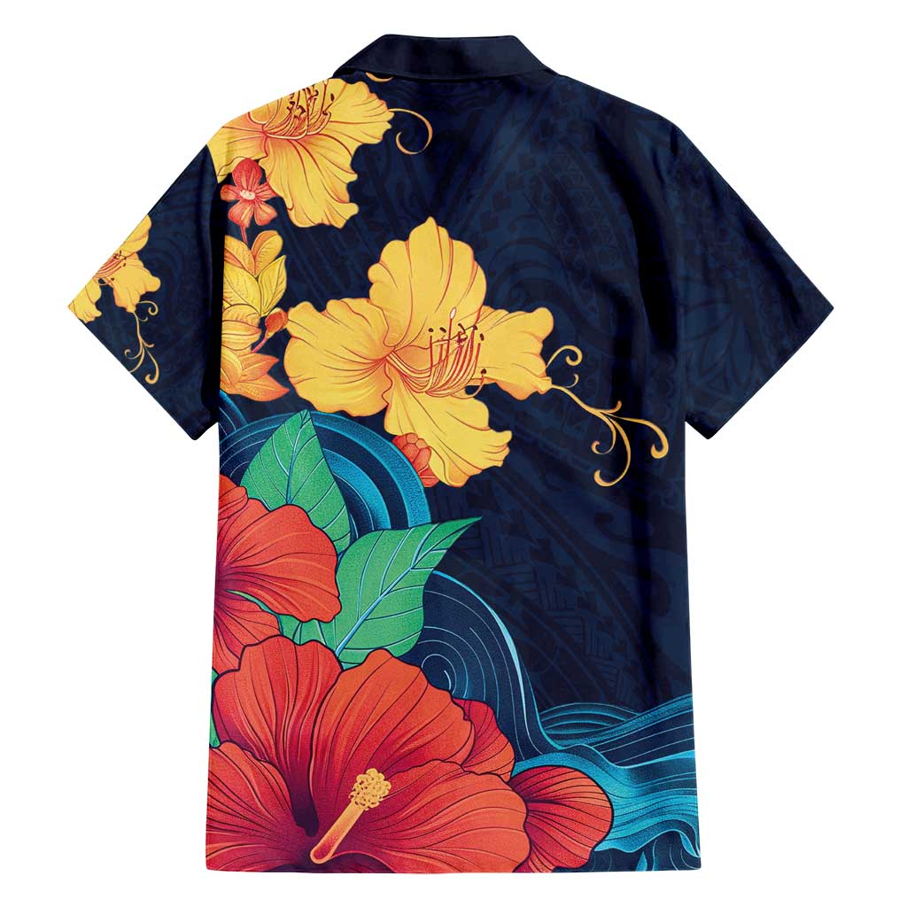 Polynesian Hibiscus Flower Waves Pattern Family Matching Summer Maxi Dress and Hawaiian Shirt LT9 - Polynesian Pride