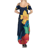 Polynesian Hibiscus Flower Waves Pattern Family Matching Summer Maxi Dress and Hawaiian Shirt LT9 - Polynesian Pride