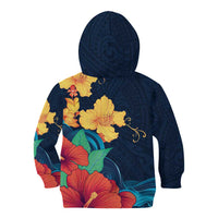 Polynesian Hibiscus Flower Waves Pattern Kid Hoodie