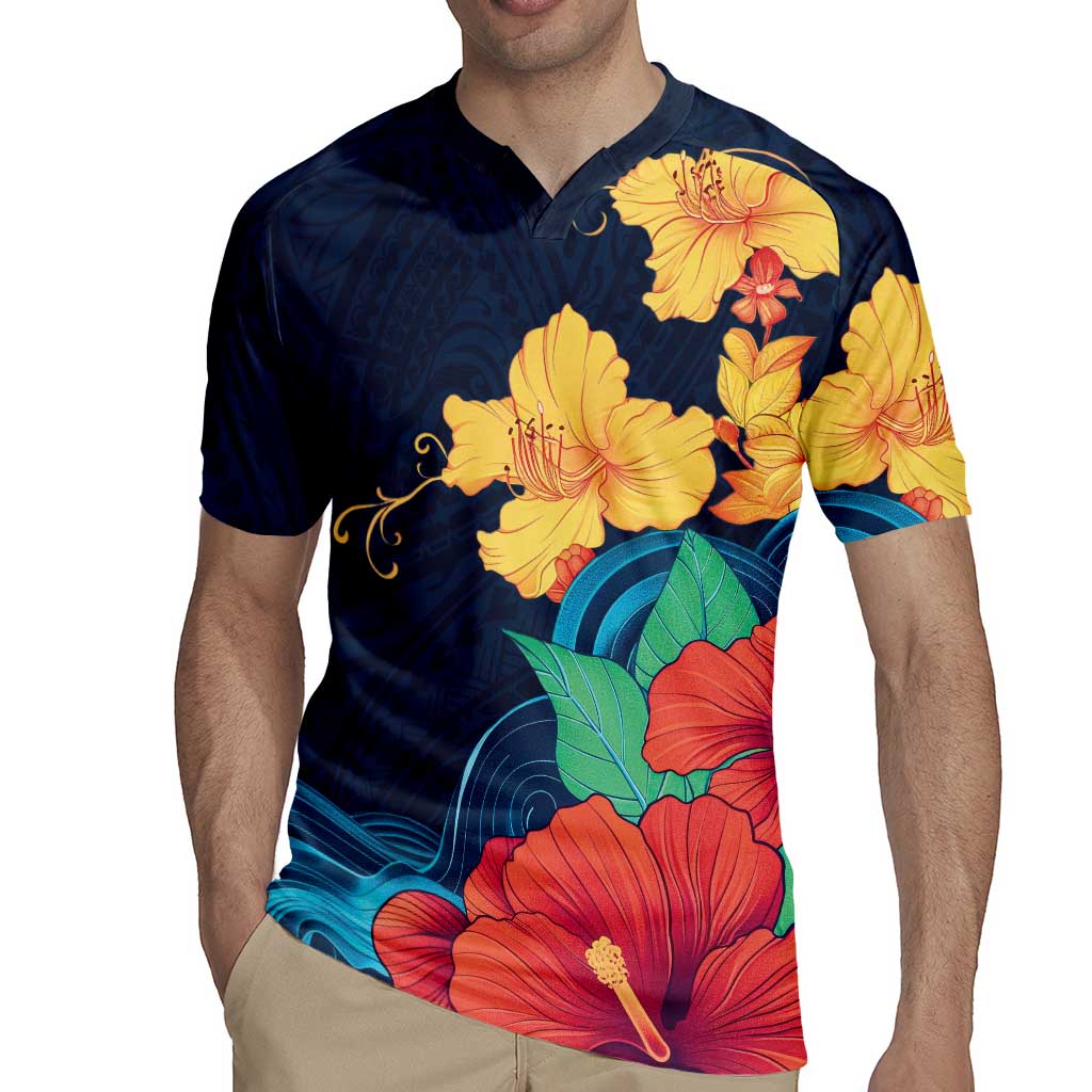Polynesian Hibiscus Flower Waves Pattern Rugby Jersey