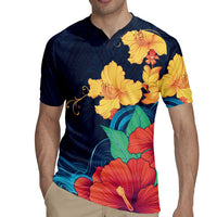 Polynesian Hibiscus Flower Waves Pattern Rugby Jersey