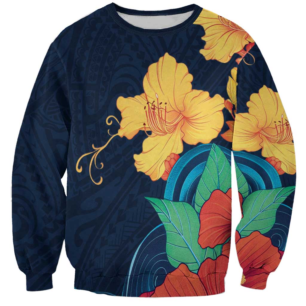 Polynesian Hibiscus Flower Waves Pattern Sweatshirt