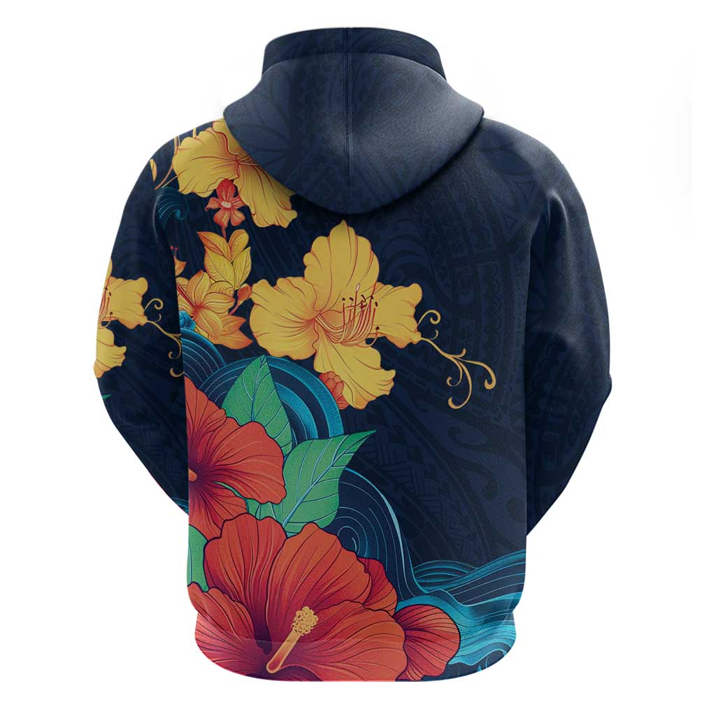 Polynesian Hibiscus Flower Waves Pattern Zip Hoodie LT9 - Polynesian Pride