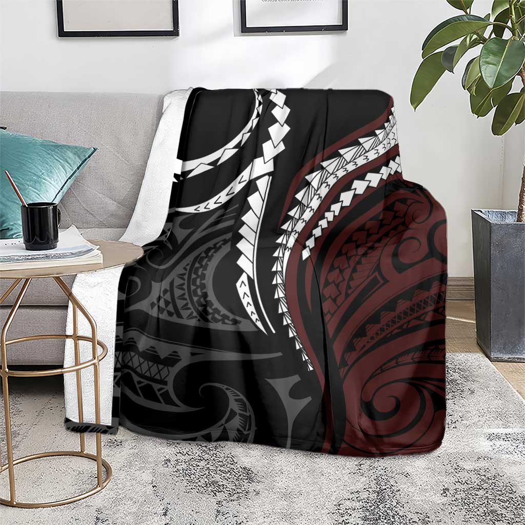 Polynesian Oxblood Line Art Tribal Tattoo Blanket