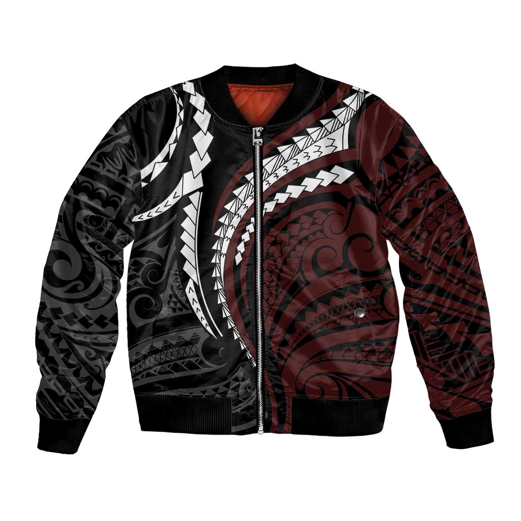 Polynesian Oxblood Line Art Tribal Tattoo Bomber Jacket LT9 Unisex Beige - Polynesian Pride