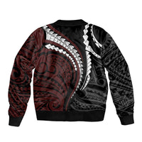 Polynesian Oxblood Line Art Tribal Tattoo Bomber Jacket