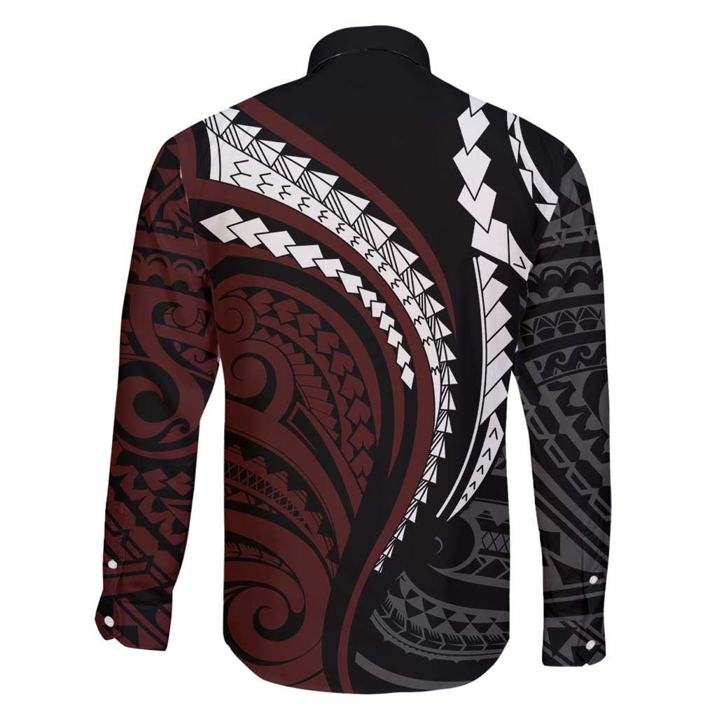 Polynesian Oxblood Line Art Tribal Tattoo Family Matching Mermaid Dress and Hawaiian Shirt LT9 - Polynesian Pride