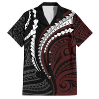 Polynesian Oxblood Line Art Tribal Tattoo Family Matching Off The Shoulder Long Sleeve Dress and Hawaiian Shirt LT9 Dad's Shirt - Short Sleeve Beige - Polynesian Pride