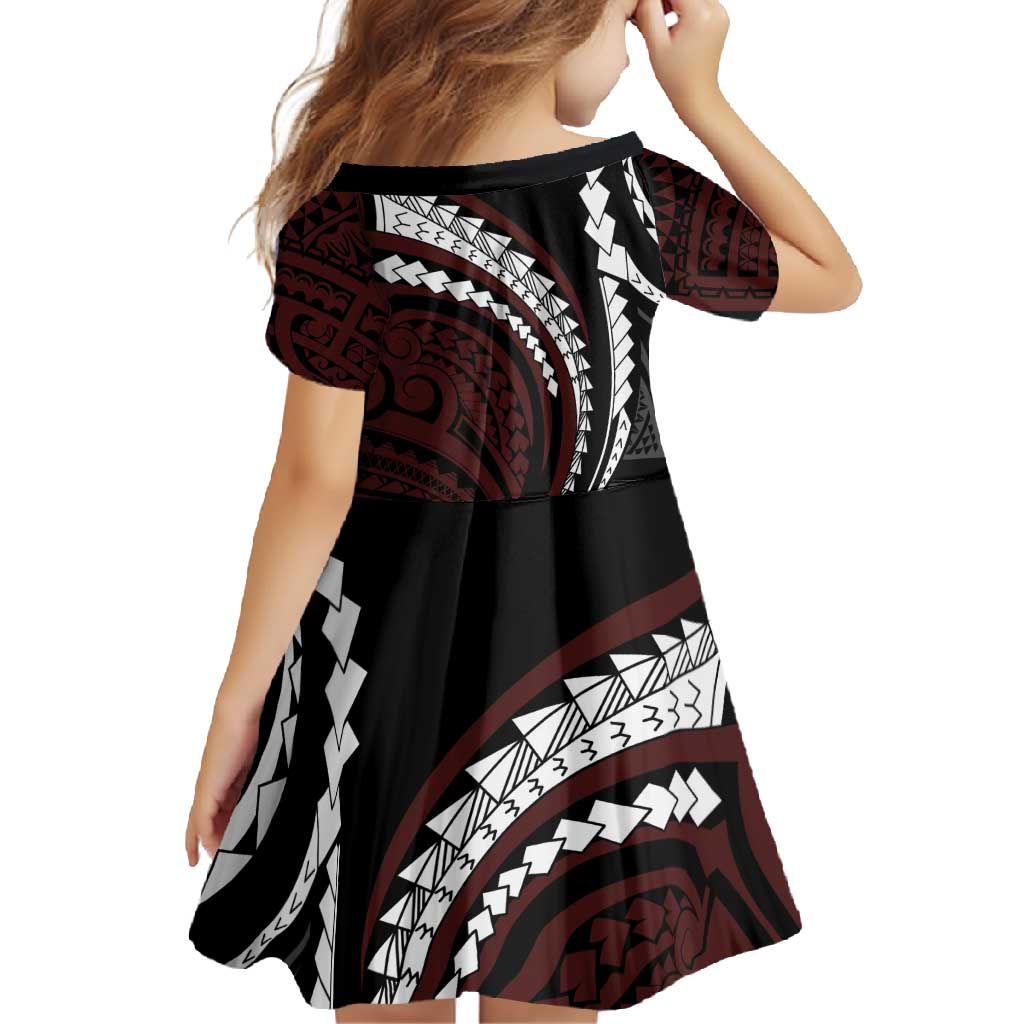 Polynesian Oxblood Line Art Tribal Tattoo Family Matching Off Shoulder Maxi Dress and Hawaiian Shirt