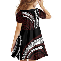 Polynesian Oxblood Line Art Tribal Tattoo Family Matching Off Shoulder Maxi Dress and Hawaiian Shirt