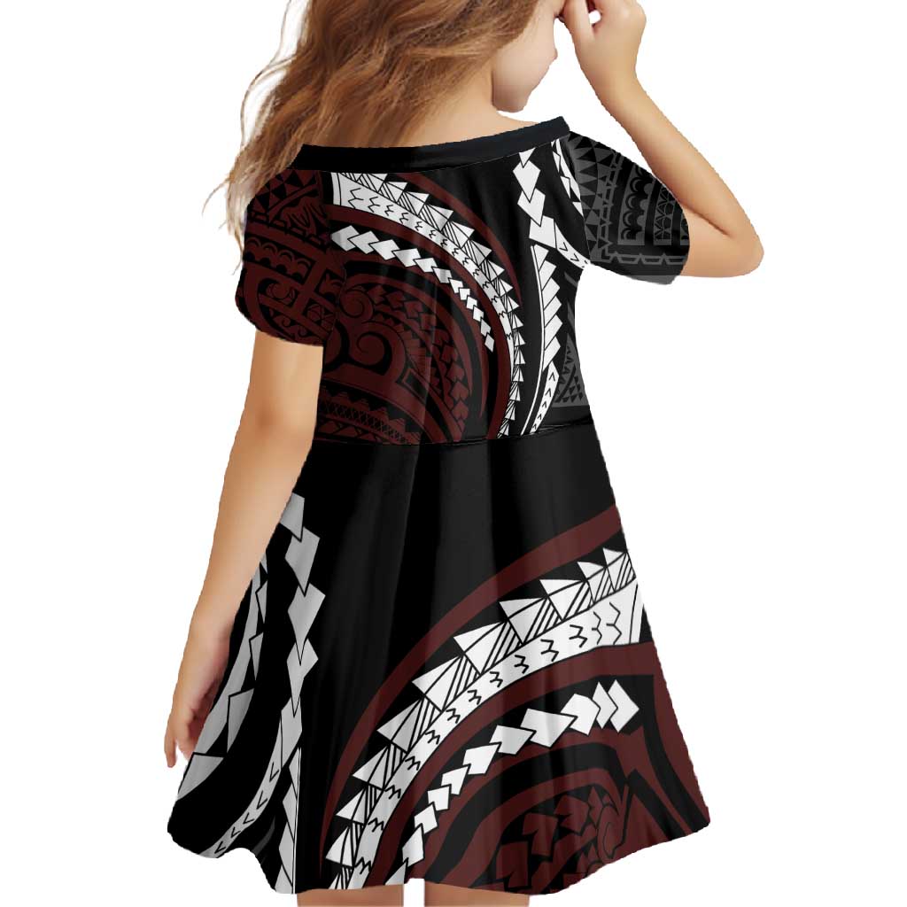 Polynesian Oxblood Line Art Tribal Tattoo Family Matching Short Sleeve Bodycon Dress and Hawaiian Shirt
