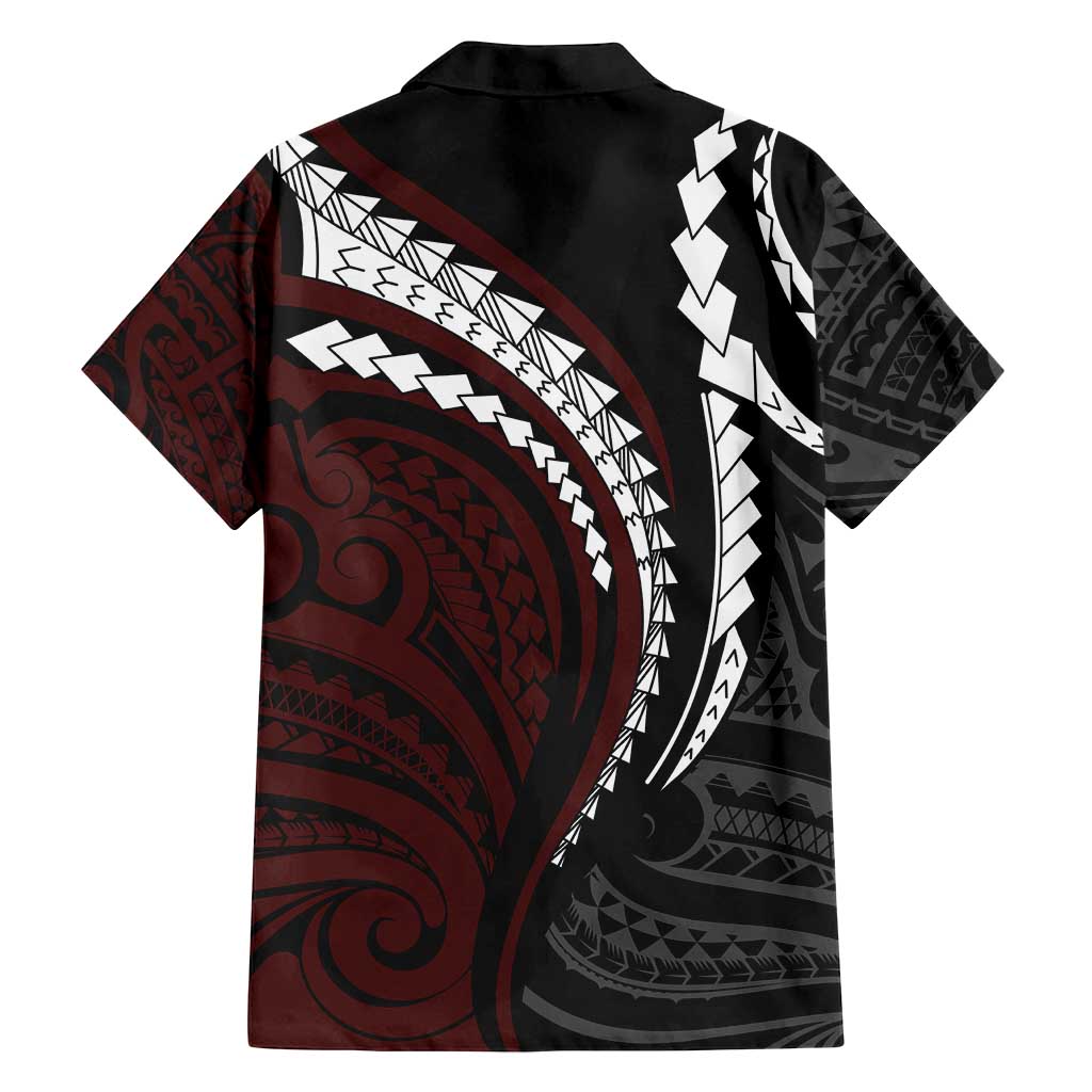 Polynesian Oxblood Line Art Tribal Tattoo Family Matching Summer Maxi Dress and Hawaiian Shirt LT9 - Polynesian Pride