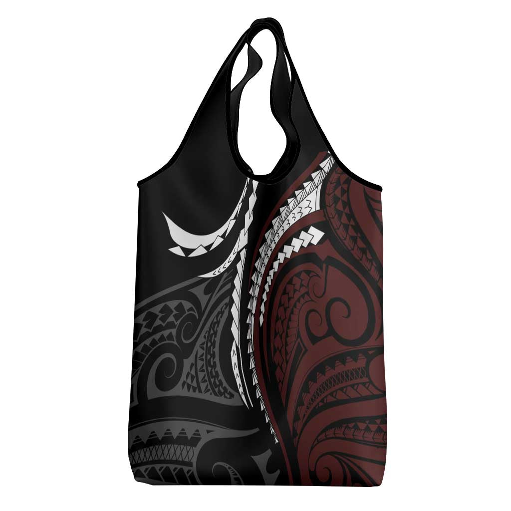 Polynesian Oxblood Line Art Tribal Tattoo Grocery Bag