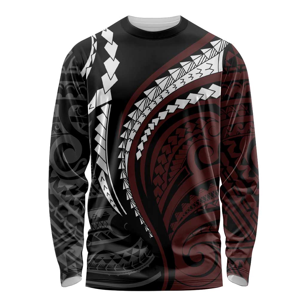 Polynesian Oxblood Line Art Tribal Tattoo Long Sleeve Shirt LT9 Unisex Beige - Polynesian Pride