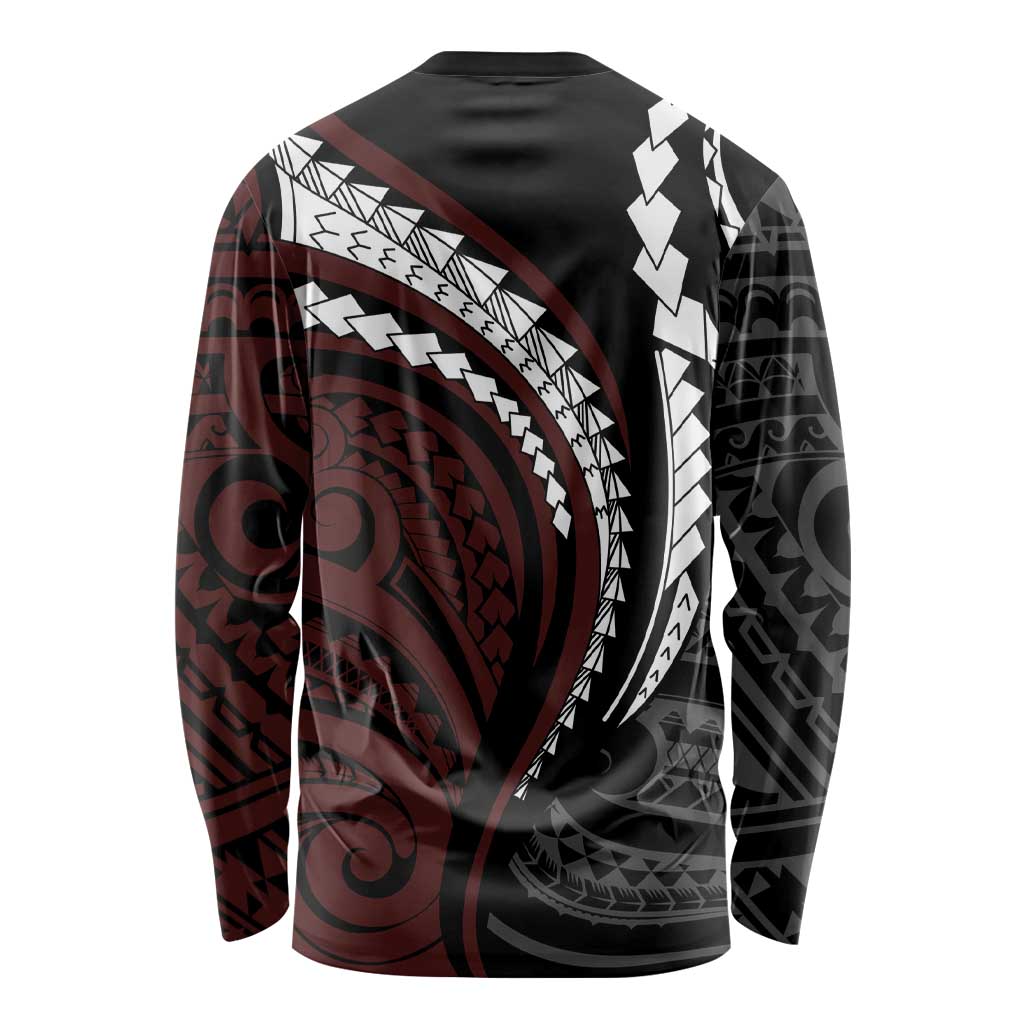 Polynesian Oxblood Line Art Tribal Tattoo Long Sleeve Shirt LT9 - Polynesian Pride