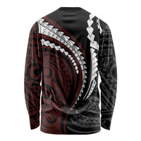 Polynesian Oxblood Line Art Tribal Tattoo Long Sleeve Shirt LT9 - Polynesian Pride