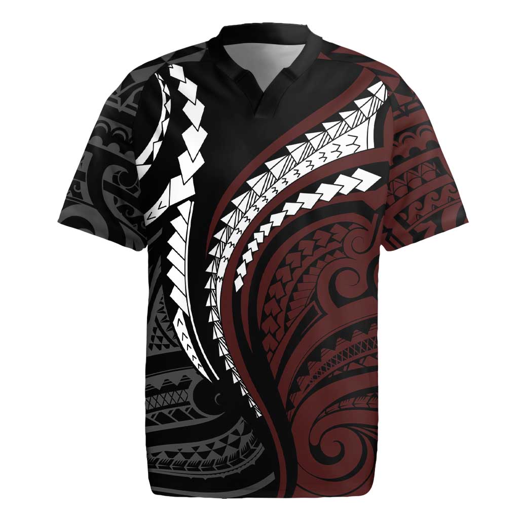 Polynesian Oxblood Line Art Tribal Tattoo Rugby Jersey