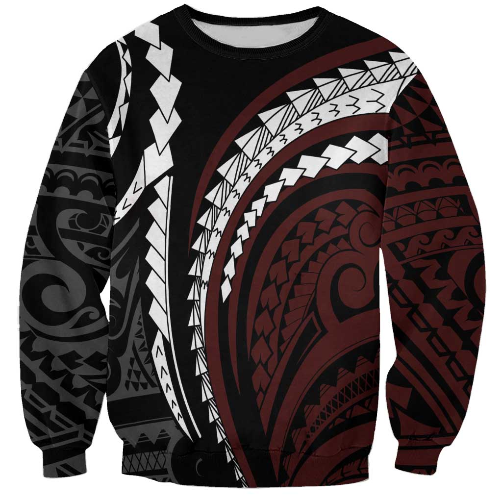 Polynesian Oxblood Line Art Tribal Tattoo Sweatshirt